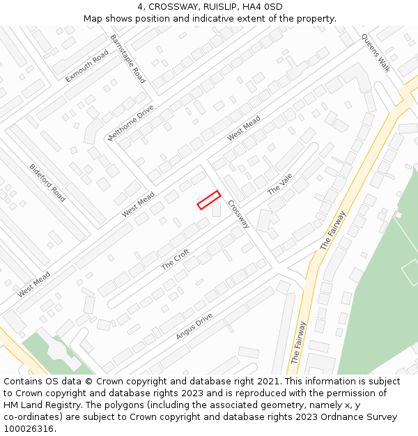 4, CROSSWAY, RUISLIP, HA4 0SD: Location map and indicative extent of plot