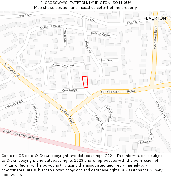 4, CROSSWAYS, EVERTON, LYMINGTON, SO41 0UA: Location map and indicative extent of plot