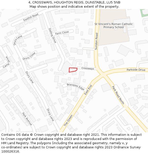 4, CROSSWAYS, HOUGHTON REGIS, DUNSTABLE, LU5 5NB: Location map and indicative extent of plot