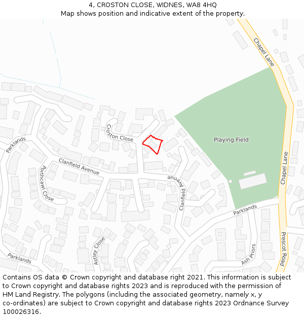 4, CROSTON CLOSE, WIDNES, WA8 4HQ: Location map and indicative extent of plot