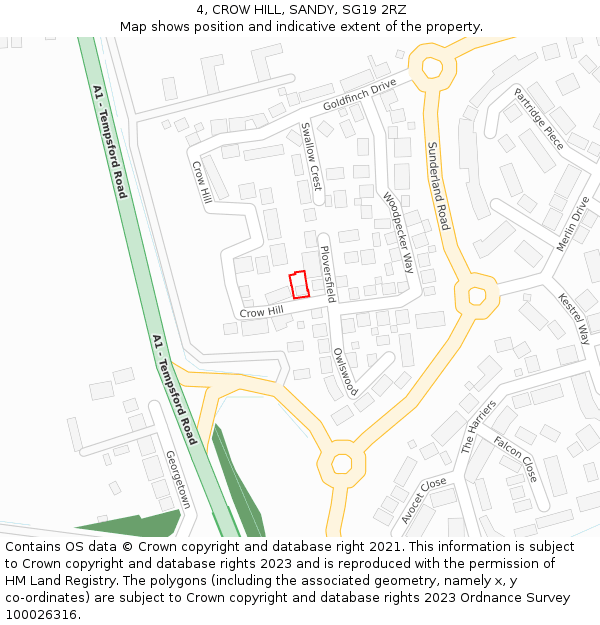 4, CROW HILL, SANDY, SG19 2RZ: Location map and indicative extent of plot