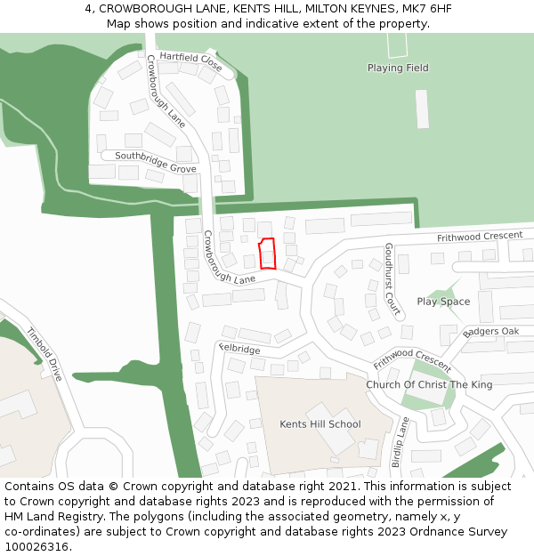 4, CROWBOROUGH LANE, KENTS HILL, MILTON KEYNES, MK7 6HF: Location map and indicative extent of plot