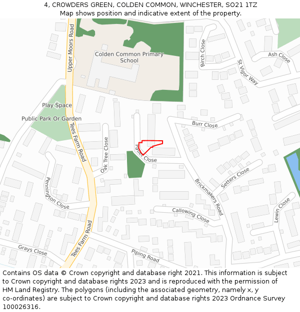 4, CROWDERS GREEN, COLDEN COMMON, WINCHESTER, SO21 1TZ: Location map and indicative extent of plot