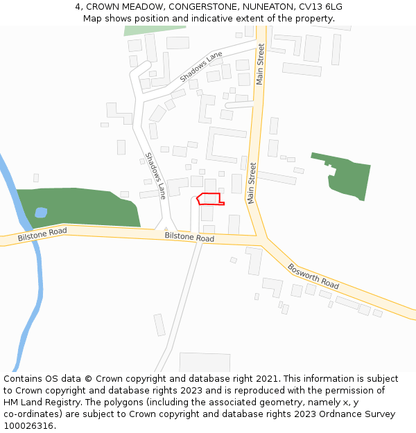 4, CROWN MEADOW, CONGERSTONE, NUNEATON, CV13 6LG: Location map and indicative extent of plot