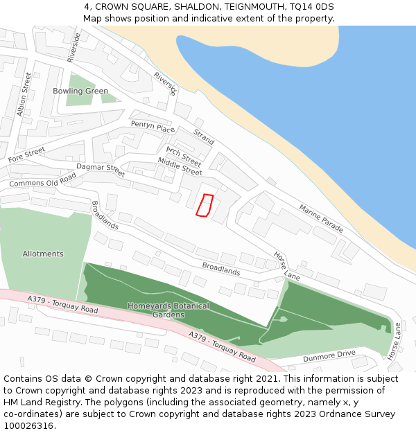 4, CROWN SQUARE, SHALDON, TEIGNMOUTH, TQ14 0DS: Location map and indicative extent of plot
