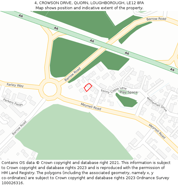4, CROWSON DRIVE, QUORN, LOUGHBOROUGH, LE12 8FA: Location map and indicative extent of plot