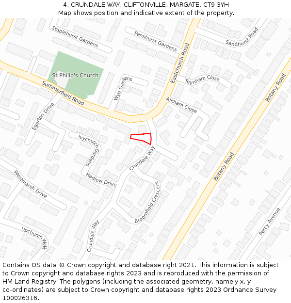 4, CRUNDALE WAY, CLIFTONVILLE, MARGATE, CT9 3YH: Location map and indicative extent of plot