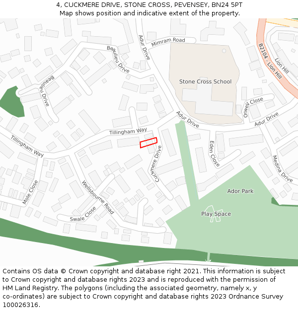 4, CUCKMERE DRIVE, STONE CROSS, PEVENSEY, BN24 5PT: Location map and indicative extent of plot