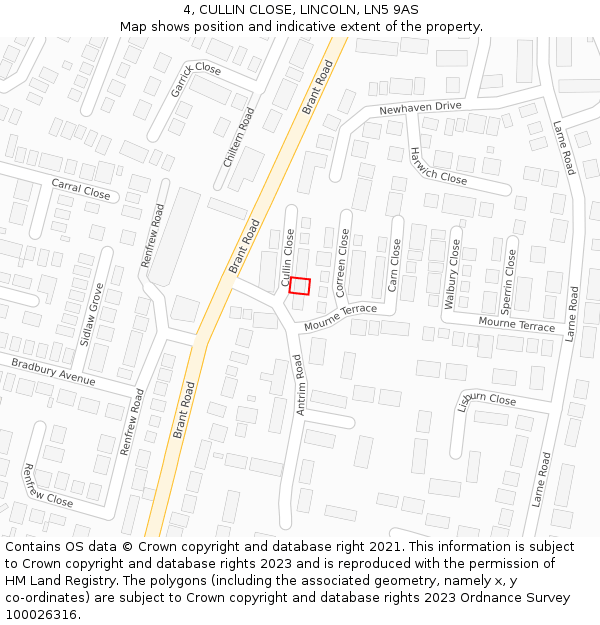 4, CULLIN CLOSE, LINCOLN, LN5 9AS: Location map and indicative extent of plot