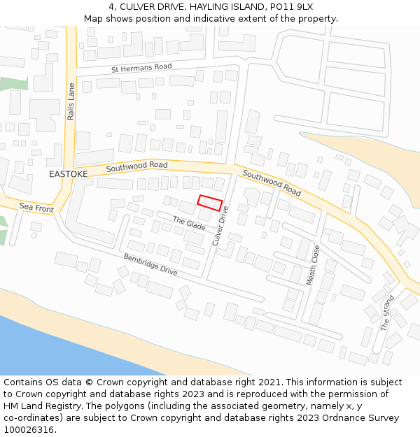 4, CULVER DRIVE, HAYLING ISLAND, PO11 9LX: Location map and indicative extent of plot