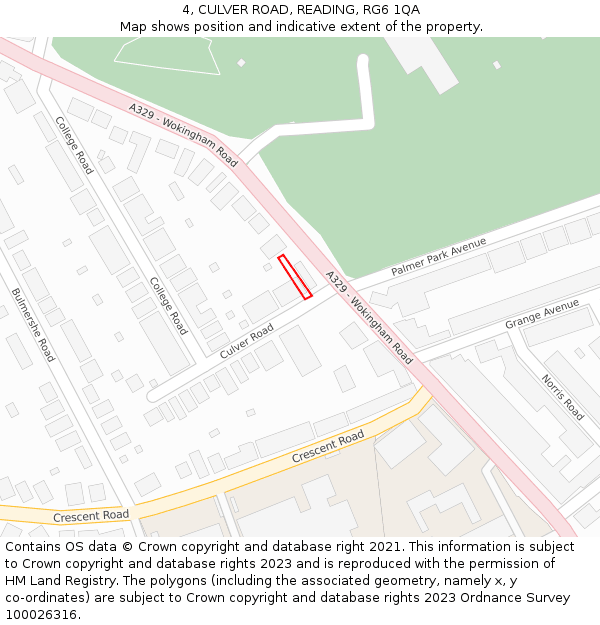 4, CULVER ROAD, READING, RG6 1QA: Location map and indicative extent of plot