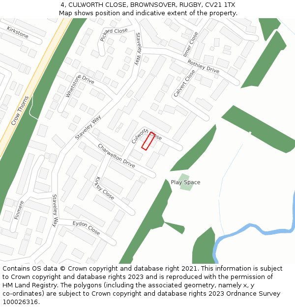 4, CULWORTH CLOSE, BROWNSOVER, RUGBY, CV21 1TX: Location map and indicative extent of plot