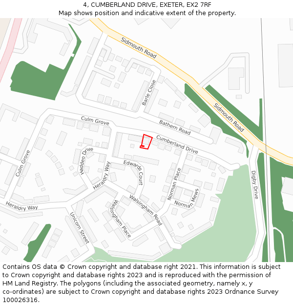 4, CUMBERLAND DRIVE, EXETER, EX2 7RF: Location map and indicative extent of plot