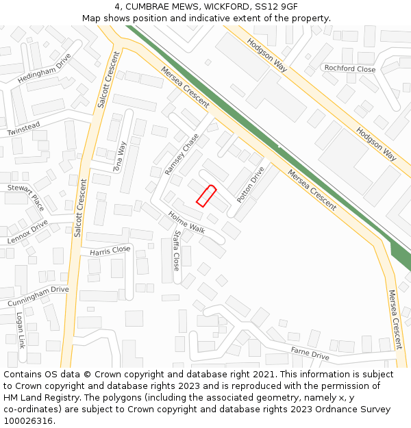 4, CUMBRAE MEWS, WICKFORD, SS12 9GF: Location map and indicative extent of plot