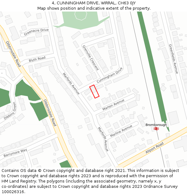 4, CUNNINGHAM DRIVE, WIRRAL, CH63 0JY: Location map and indicative extent of plot