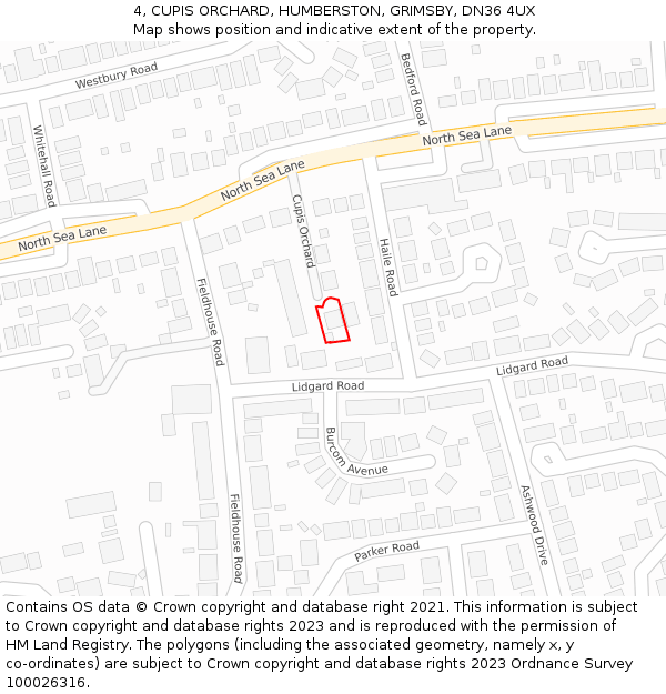 4, CUPIS ORCHARD, HUMBERSTON, GRIMSBY, DN36 4UX: Location map and indicative extent of plot