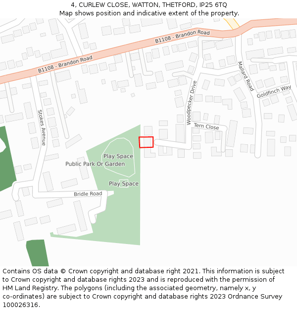 4, CURLEW CLOSE, WATTON, THETFORD, IP25 6TQ: Location map and indicative extent of plot