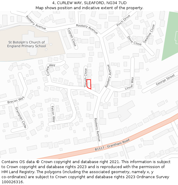 4, CURLEW WAY, SLEAFORD, NG34 7UD: Location map and indicative extent of plot