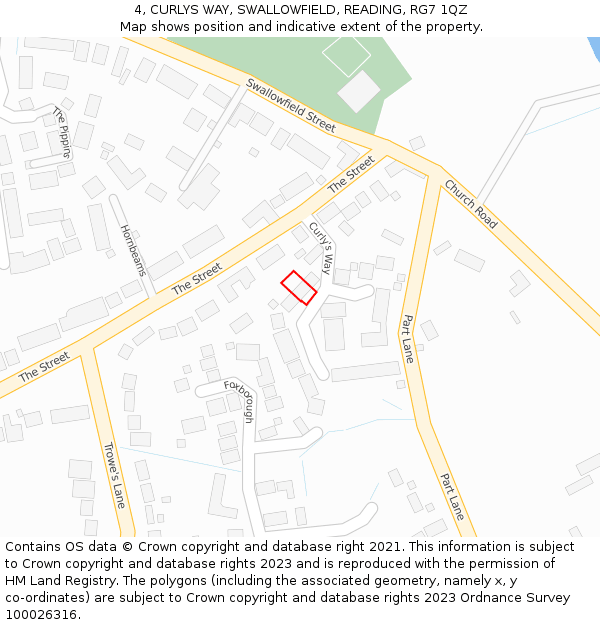 4, CURLYS WAY, SWALLOWFIELD, READING, RG7 1QZ: Location map and indicative extent of plot