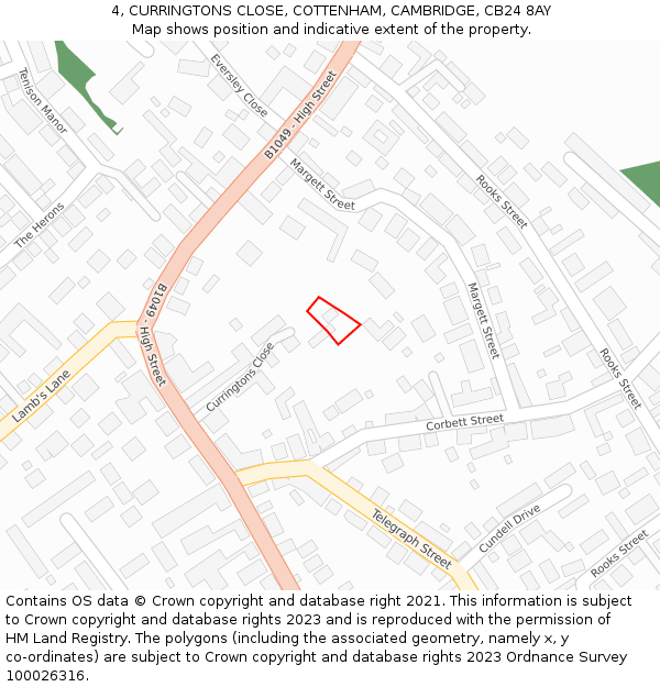 4, CURRINGTONS CLOSE, COTTENHAM, CAMBRIDGE, CB24 8AY: Location map and indicative extent of plot