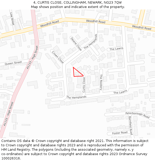 4, CURTIS CLOSE, COLLINGHAM, NEWARK, NG23 7QW: Location map and indicative extent of plot