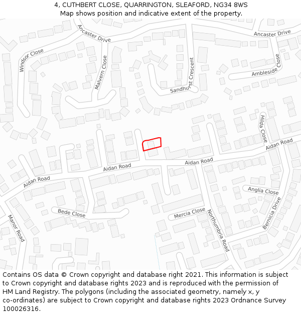 4, CUTHBERT CLOSE, QUARRINGTON, SLEAFORD, NG34 8WS: Location map and indicative extent of plot