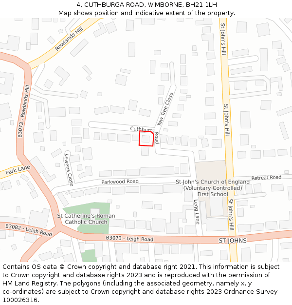 4, CUTHBURGA ROAD, WIMBORNE, BH21 1LH: Location map and indicative extent of plot