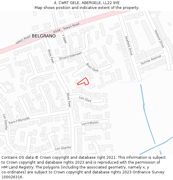 4, CWRT GELE, ABERGELE, LL22 9YE: Location map and indicative extent of plot