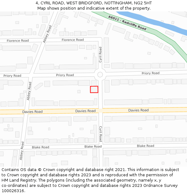 4, CYRIL ROAD, WEST BRIDGFORD, NOTTINGHAM, NG2 5HT: Location map and indicative extent of plot