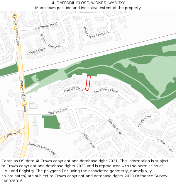 4, DAFFODIL CLOSE, WIDNES, WA8 3XY: Location map and indicative extent of plot