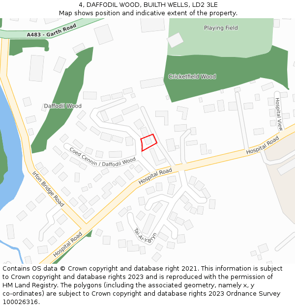 4, DAFFODIL WOOD, BUILTH WELLS, LD2 3LE: Location map and indicative extent of plot