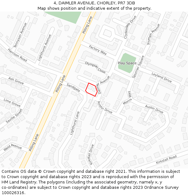 4, DAIMLER AVENUE, CHORLEY, PR7 3DB: Location map and indicative extent of plot