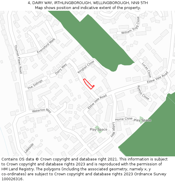 4, DAIRY WAY, IRTHLINGBOROUGH, WELLINGBOROUGH, NN9 5TH: Location map and indicative extent of plot