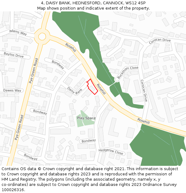 4, DAISY BANK, HEDNESFORD, CANNOCK, WS12 4SP: Location map and indicative extent of plot