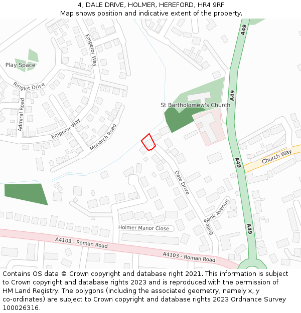 4, DALE DRIVE, HOLMER, HEREFORD, HR4 9RF: Location map and indicative extent of plot