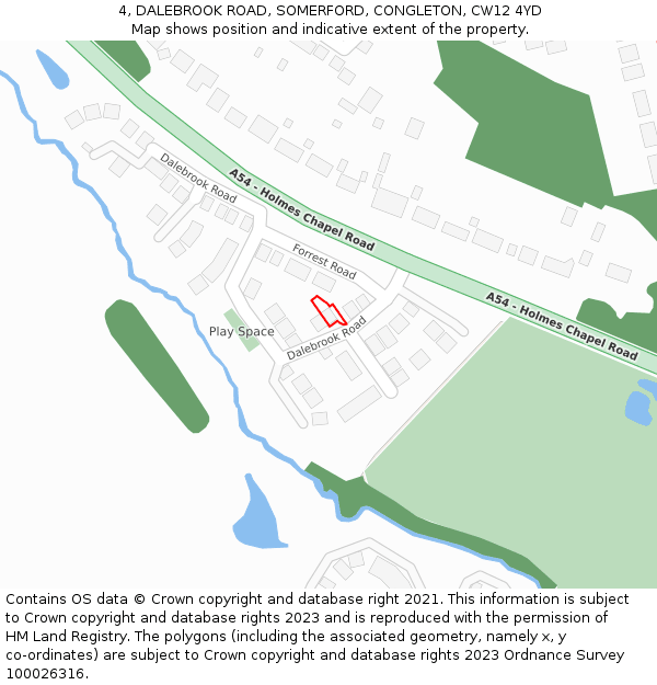 4, DALEBROOK ROAD, SOMERFORD, CONGLETON, CW12 4YD: Location map and indicative extent of plot