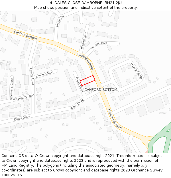 4, DALES CLOSE, WIMBORNE, BH21 2JU: Location map and indicative extent of plot