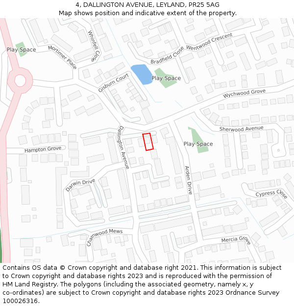 4, DALLINGTON AVENUE, LEYLAND, PR25 5AG: Location map and indicative extent of plot