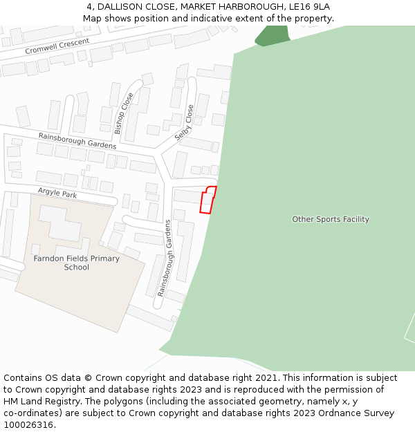4, DALLISON CLOSE, MARKET HARBOROUGH, LE16 9LA: Location map and indicative extent of plot