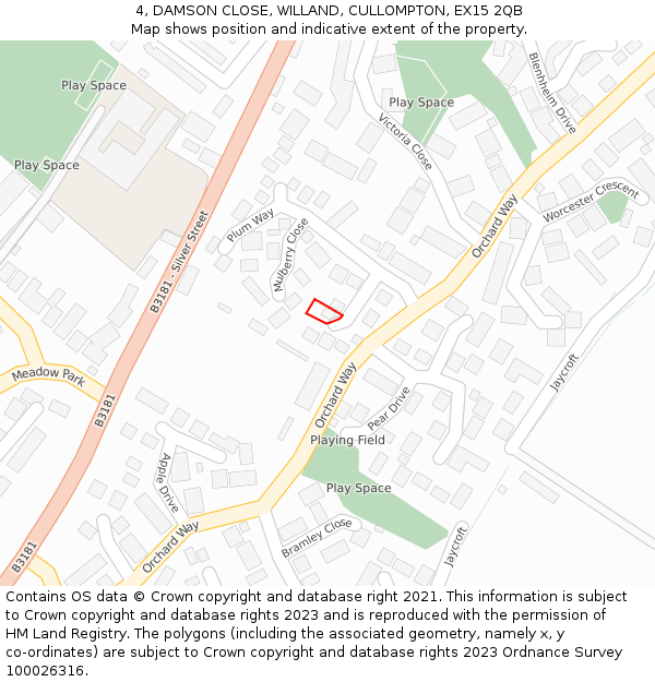 4, DAMSON CLOSE, WILLAND, CULLOMPTON, EX15 2QB: Location map and indicative extent of plot