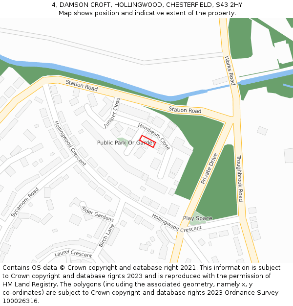 4, DAMSON CROFT, HOLLINGWOOD, CHESTERFIELD, S43 2HY: Location map and indicative extent of plot