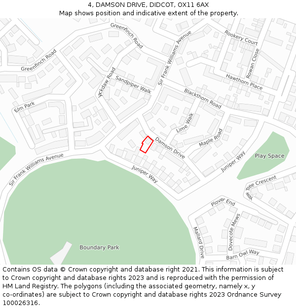 4, DAMSON DRIVE, DIDCOT, OX11 6AX: Location map and indicative extent of plot