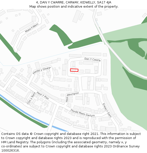 4, DAN Y CWARRE, CARWAY, KIDWELLY, SA17 4JA: Location map and indicative extent of plot