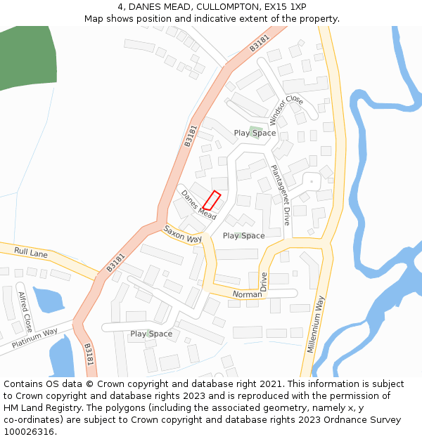 4, DANES MEAD, CULLOMPTON, EX15 1XP: Location map and indicative extent of plot