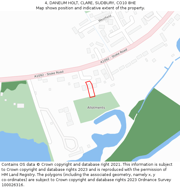 4, DANEUM HOLT, CLARE, SUDBURY, CO10 8HE: Location map and indicative extent of plot