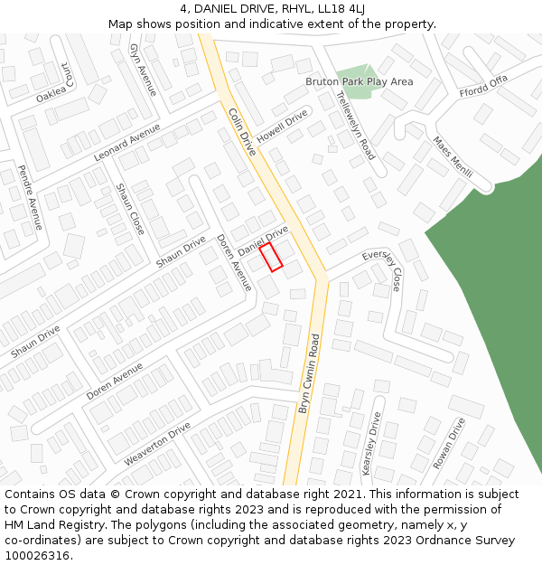 4, DANIEL DRIVE, RHYL, LL18 4LJ: Location map and indicative extent of plot