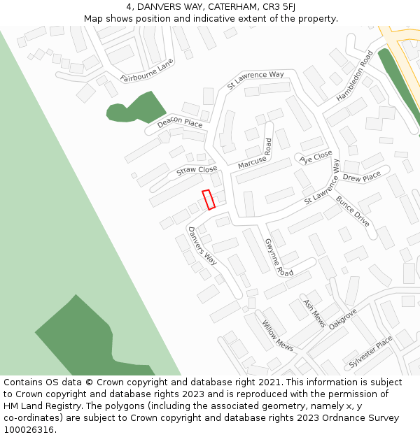 4, DANVERS WAY, CATERHAM, CR3 5FJ: Location map and indicative extent of plot