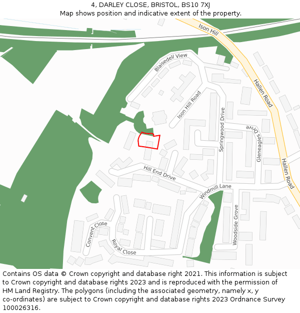 4, DARLEY CLOSE, BRISTOL, BS10 7XJ: Location map and indicative extent of plot