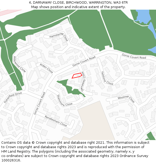 4, DARNAWAY CLOSE, BIRCHWOOD, WARRINGTON, WA3 6TR: Location map and indicative extent of plot
