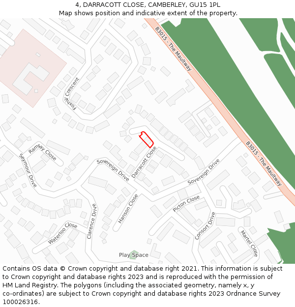 4, DARRACOTT CLOSE, CAMBERLEY, GU15 1PL: Location map and indicative extent of plot